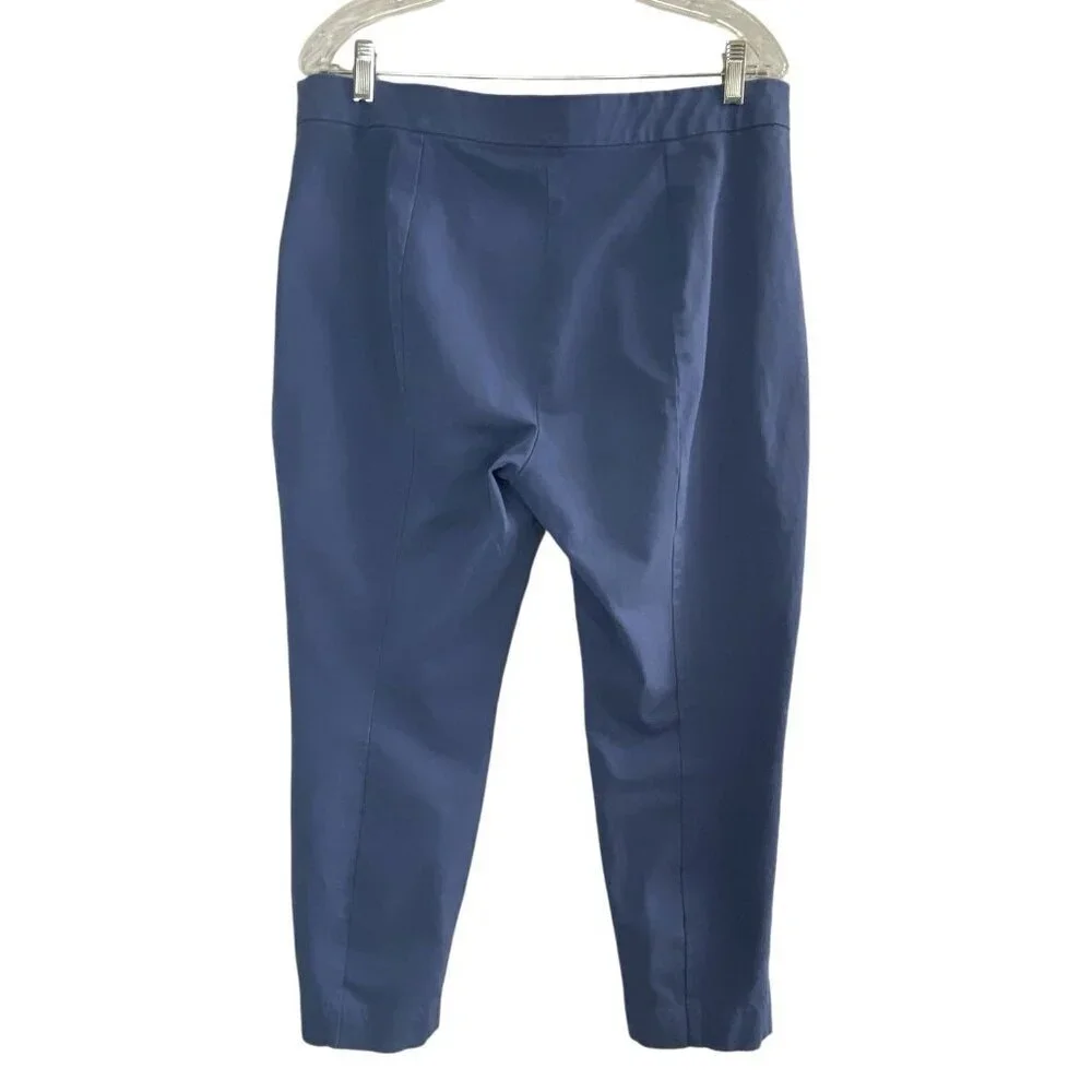 EVERLANE Women High Waist Stretch Pants Sz 16 Blue‎ Side Zip Cotton Elastic 43-6